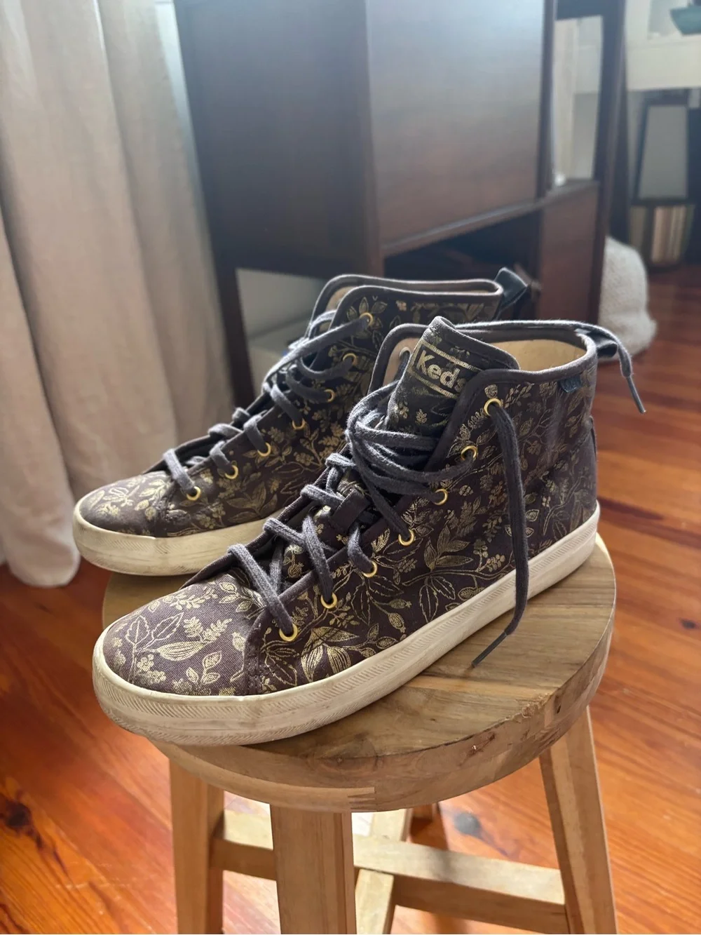 Keds x Rifle Paper Women's High-Top Floral Canvas Sneakers - Grey and Gold